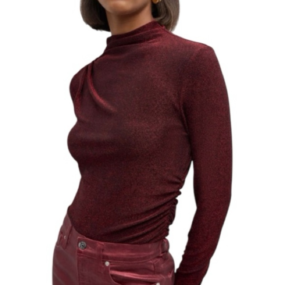 Veronica Beard Mylie Top Ruched Mock Neck Long Sleeve Top Size M In Crimson Red - Picture 4 of 15